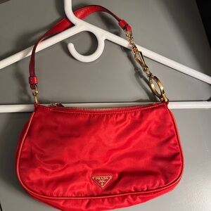 Prada Red Nylon Shoulder Bag with Gold Accents